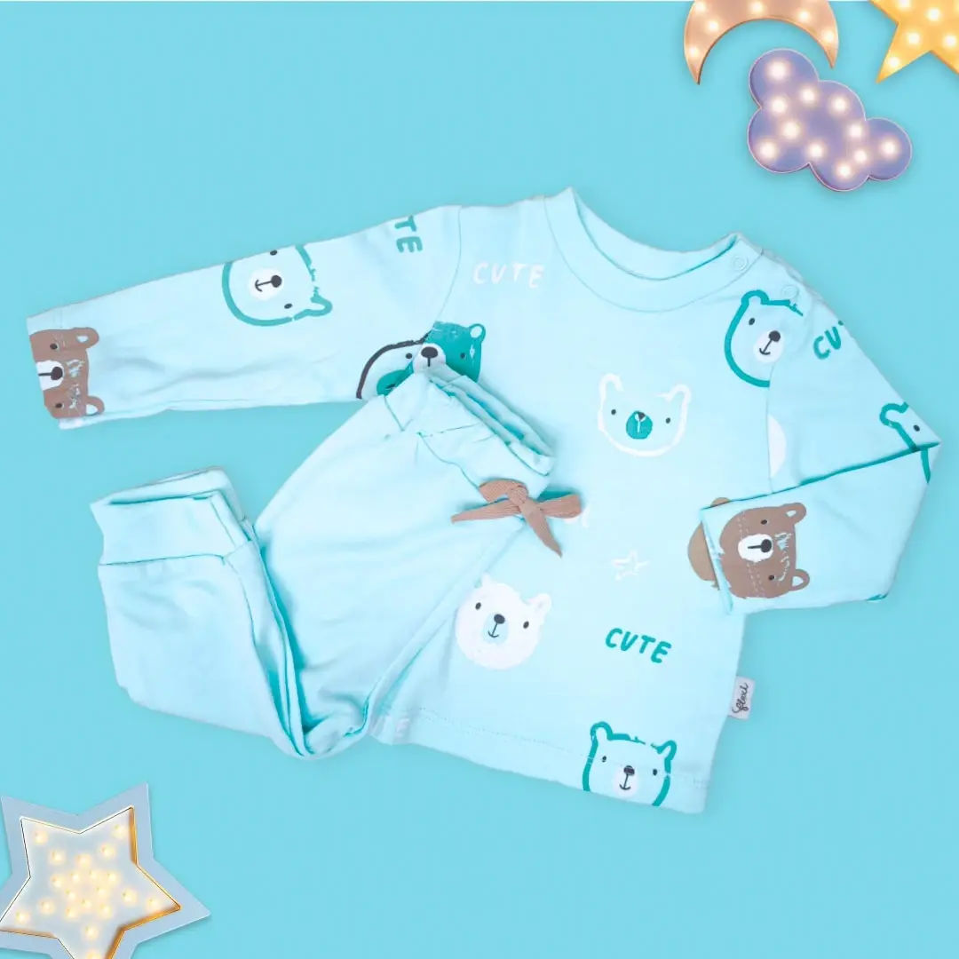 Комплект 2ка flexi Cute мишки свитшот + штаны Ментоловый