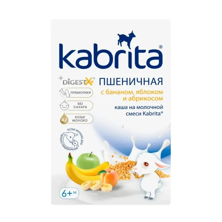 Пшеничная каша Kabrita на молочной смеси с бананом, яблоком и абрикосом 180 гр 6+ мес