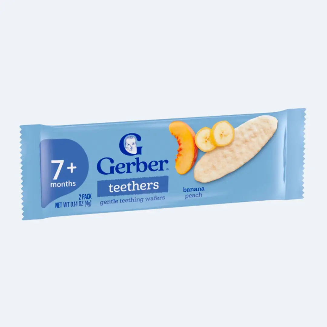 Вафли Gerber Teethers для мягкого прорезывания банан персик 7+ мес 48 гр