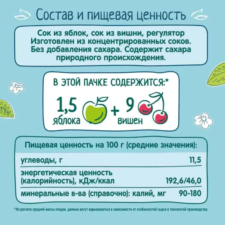 Сок ФрутоНяня яблоко вишня 200 мл 5+ месяцев