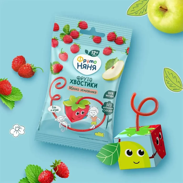 ФрутоНяня ФрутоХвостики с яблоком и земляникой, 15 г, с 12+ мес