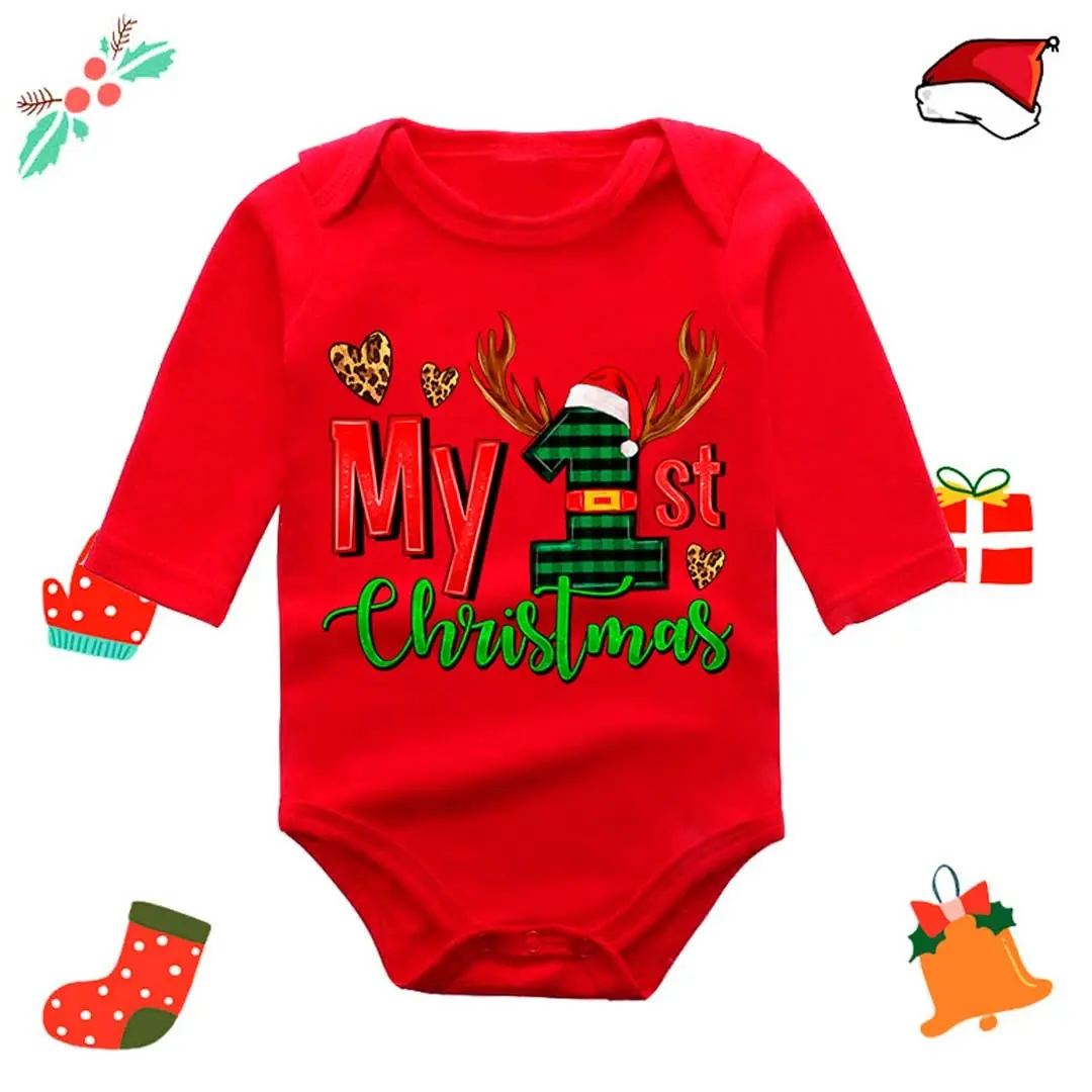 Боди новогодний с длинным рукавом сердечки first christmas