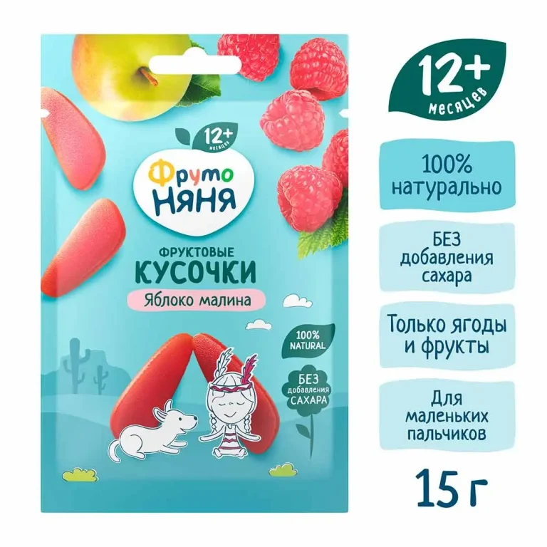 Фруктовые кусочки ФрутоНяня из яблок и малины 12+ мес 15 гр