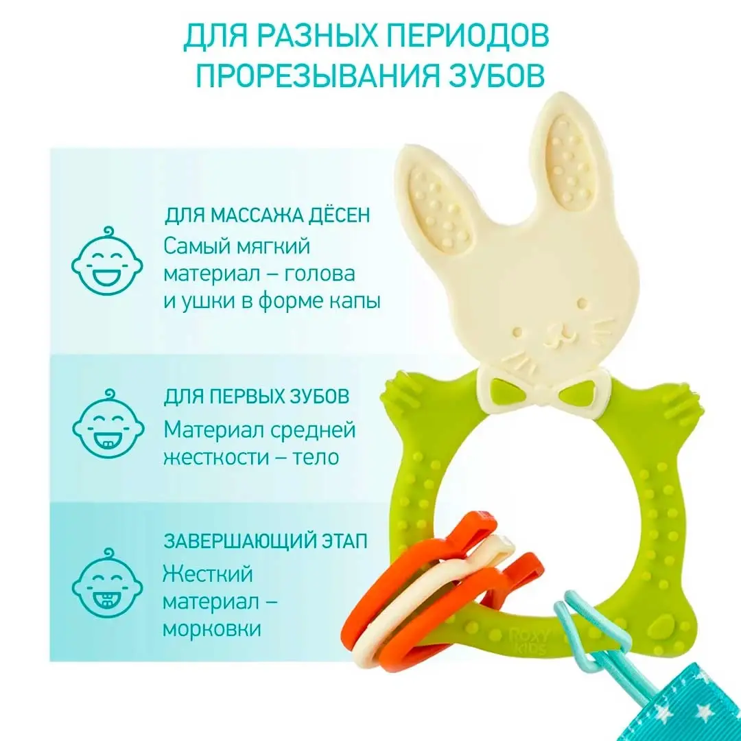 Прорезыватель ROXY-KIDS Bunny teether на держателе 3+ мес