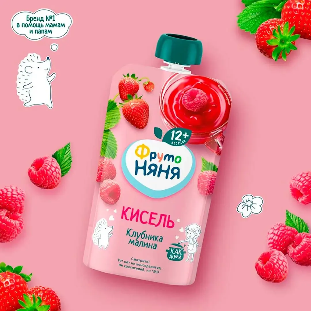 Кисель ФрутоНяня из клубники и малины, 130 г, с 12+ мес