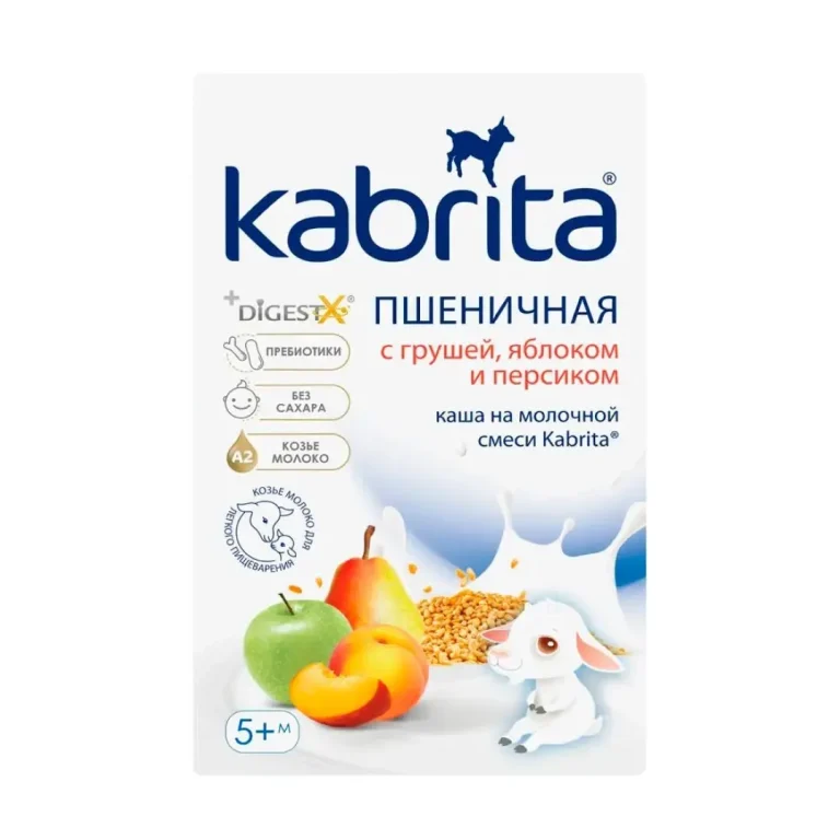 Пшеничная каша Kabrita на молочной смеси с грушей, яблоком и персиком 180 гр 5+ мес