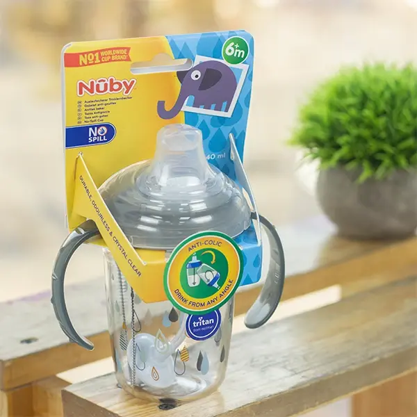 Поильник Nuby непроливайка с ручками и трубочкой 360°, 240мл 6+мес.