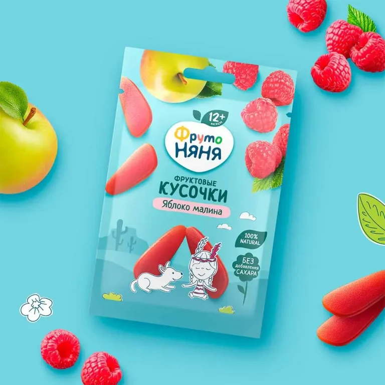 Фруктовые кусочки ФрутоНяня из яблок и малины 12+ мес 15 гр