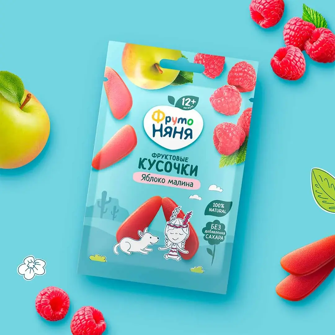 Фруктовые кусочки ФрутоНяня из яблок и малины 12+ мес 15 гр