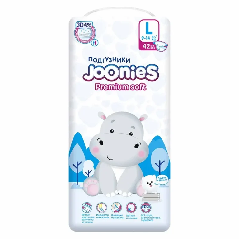 Подгузники Joonies Premium soft L (9-14 кг) 42 шт