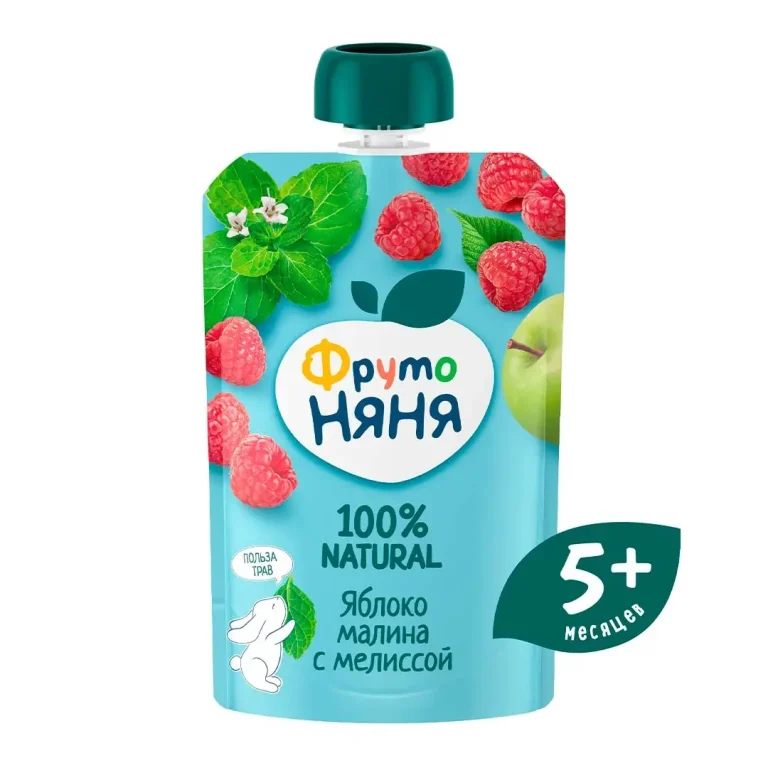 Пюре ФрутоНяня Яблоко малина + мелисса с 5+ мес 90 гр