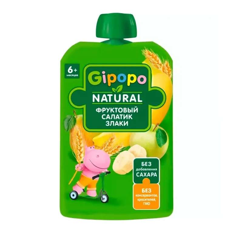 Пюре GIPOPО Фруктовый салатик и злаки 90 гр 6+ мес