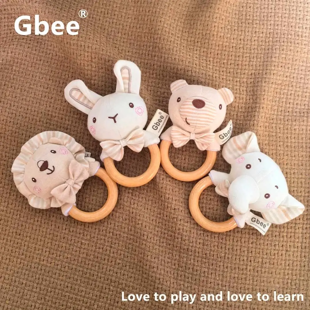 Мягкая погремушка деревянное кольцо Gbee Baby Слоник