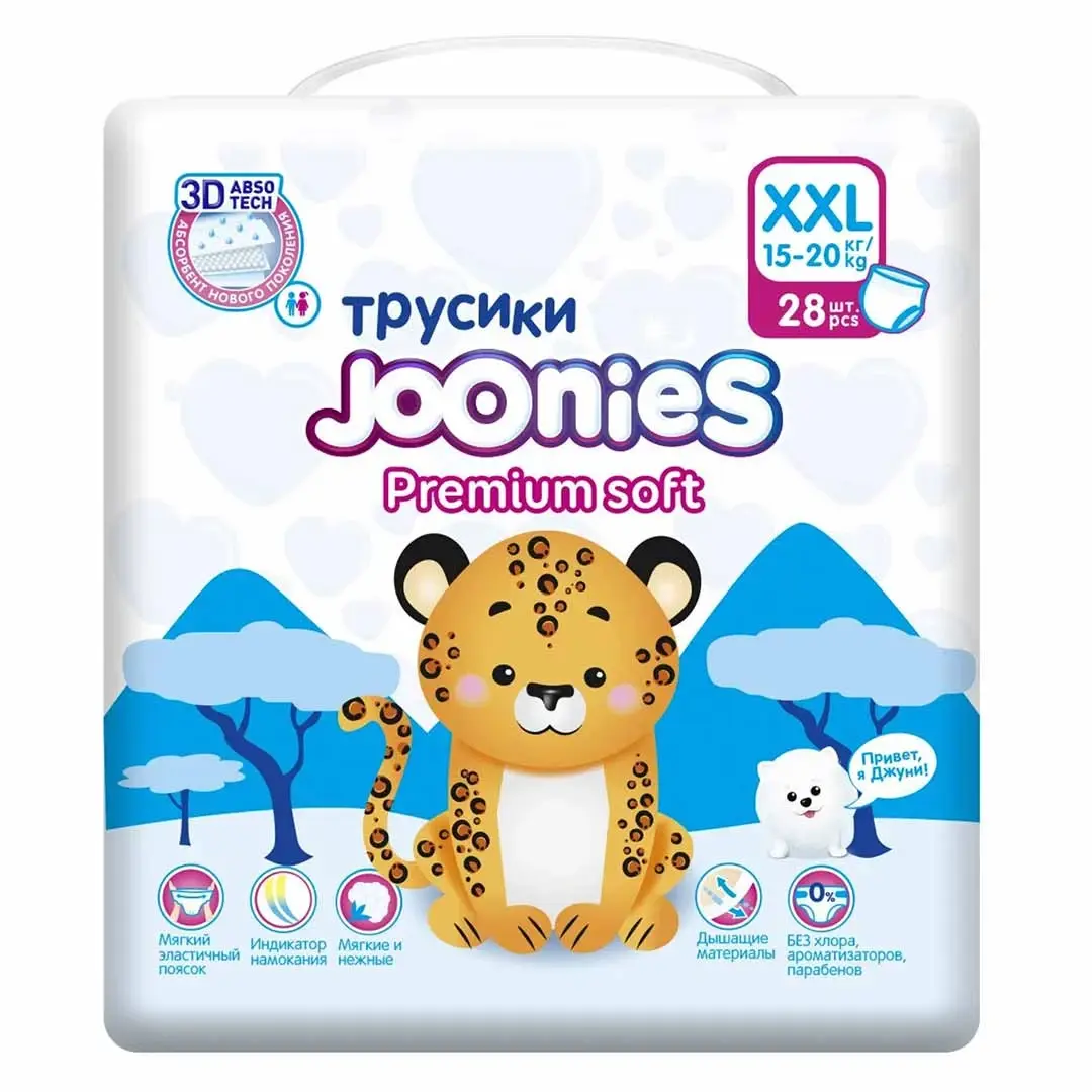 Трусики-подгузники Joonies Premium soft XXL (15-20 кг) 28 шт