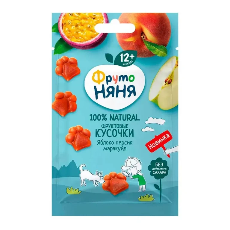 Фруктовые кусочки ФрутоНяня из яблок персика и маракуии 12+ мес 15 гр
