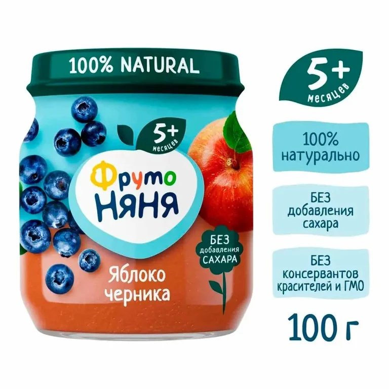Пюре ФрутоНяня яблоко и черника 100 гр с 5+ мес