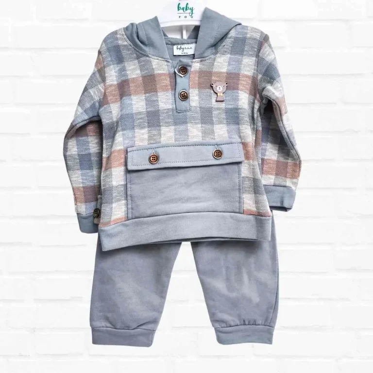 Комплект 2ка Baby fou в клетку с мишкой Серый