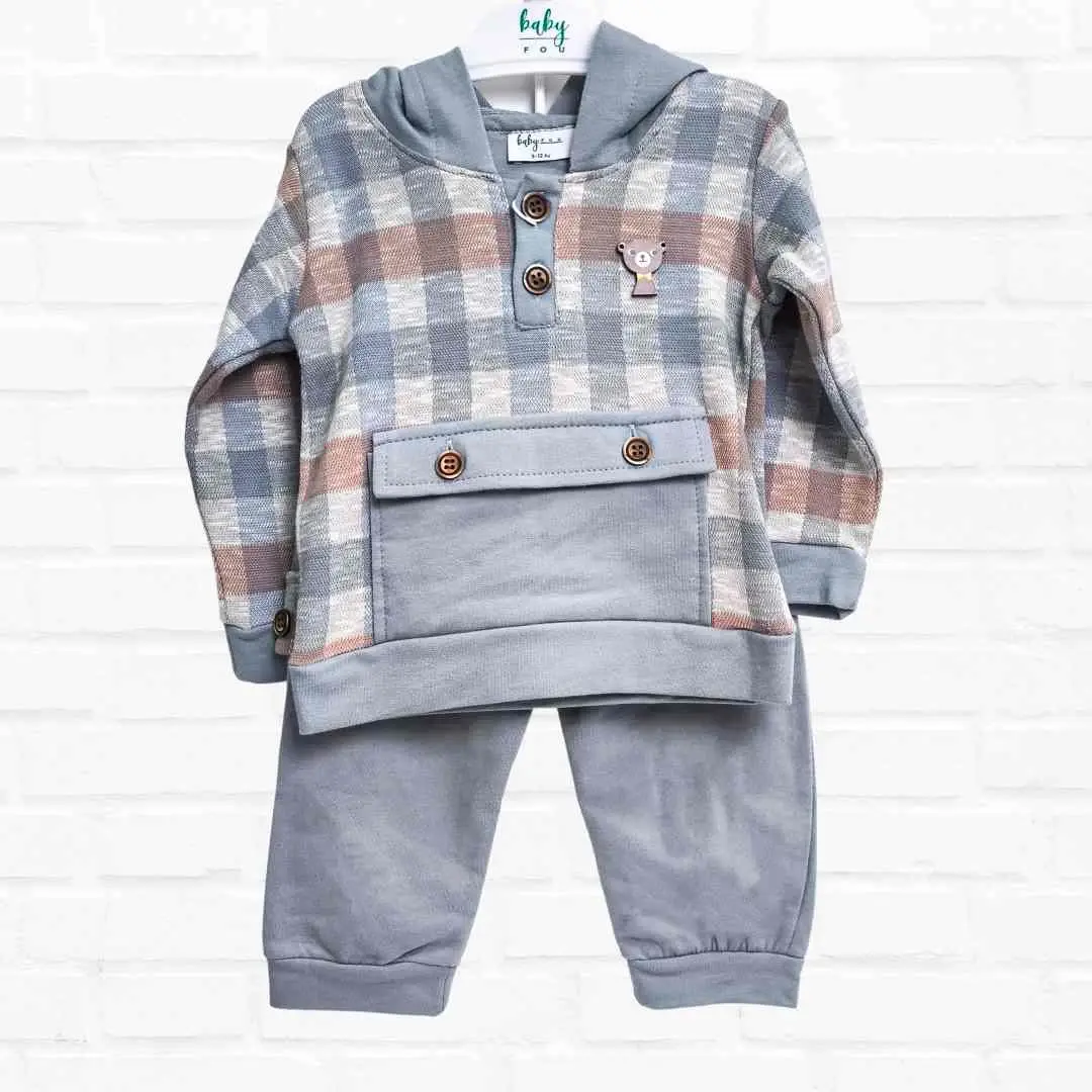 Комплект 2ка Baby fou в клетку с мишкой Серый