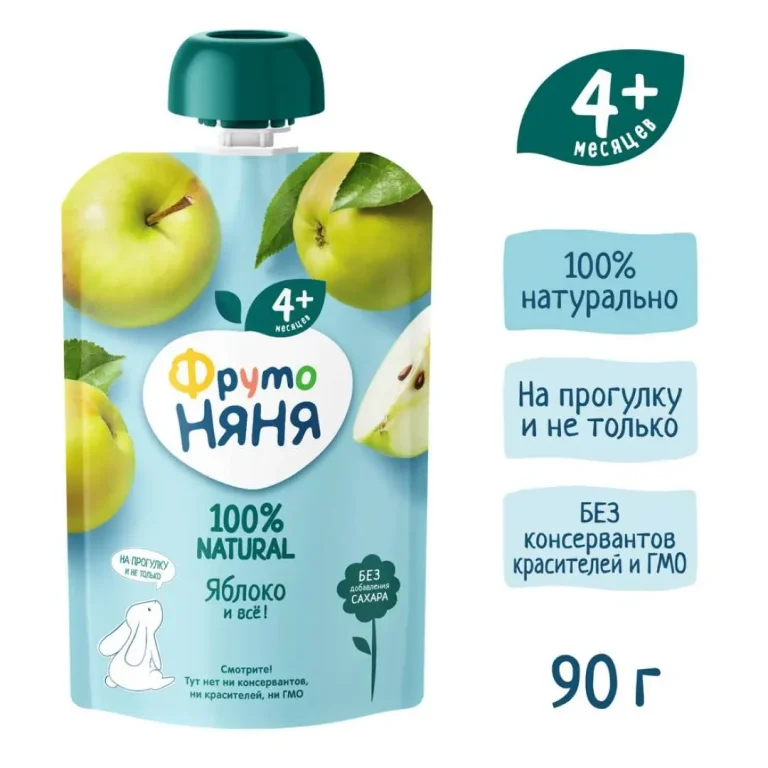 Пюре ФрутоНяня яблоко 90г пауч 4+ мес
