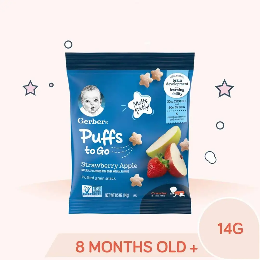 Снеки Gerber Grain&grow Puffs To Go Клубника Яблоко 8+ мес 14 гр
