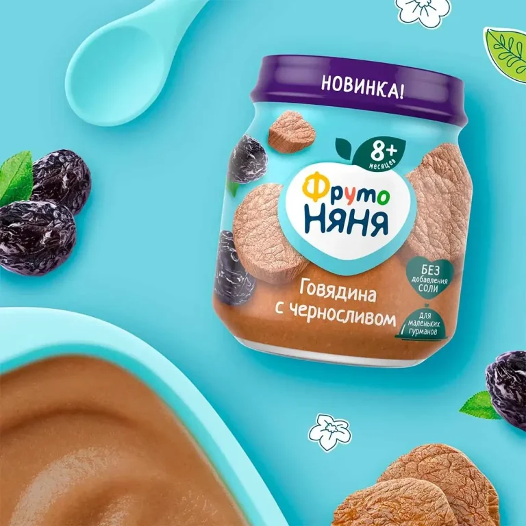 Пюре ФрутоНяня говядина с черносливом и овощами, 100 гр, с 8+ мес