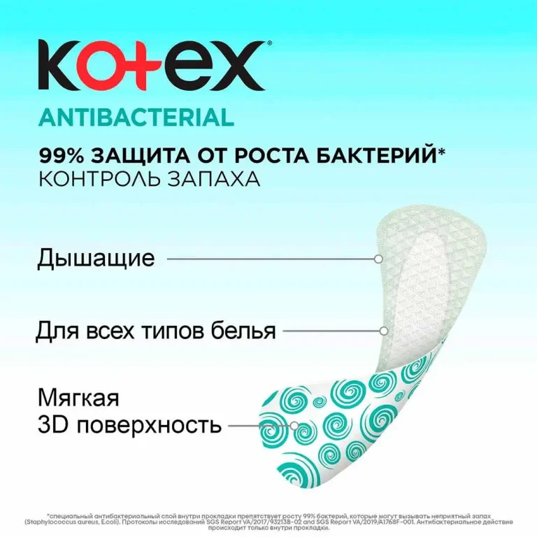 Ежедневные прокладки Kotex Antibacterial Экстра тоние 40 шт