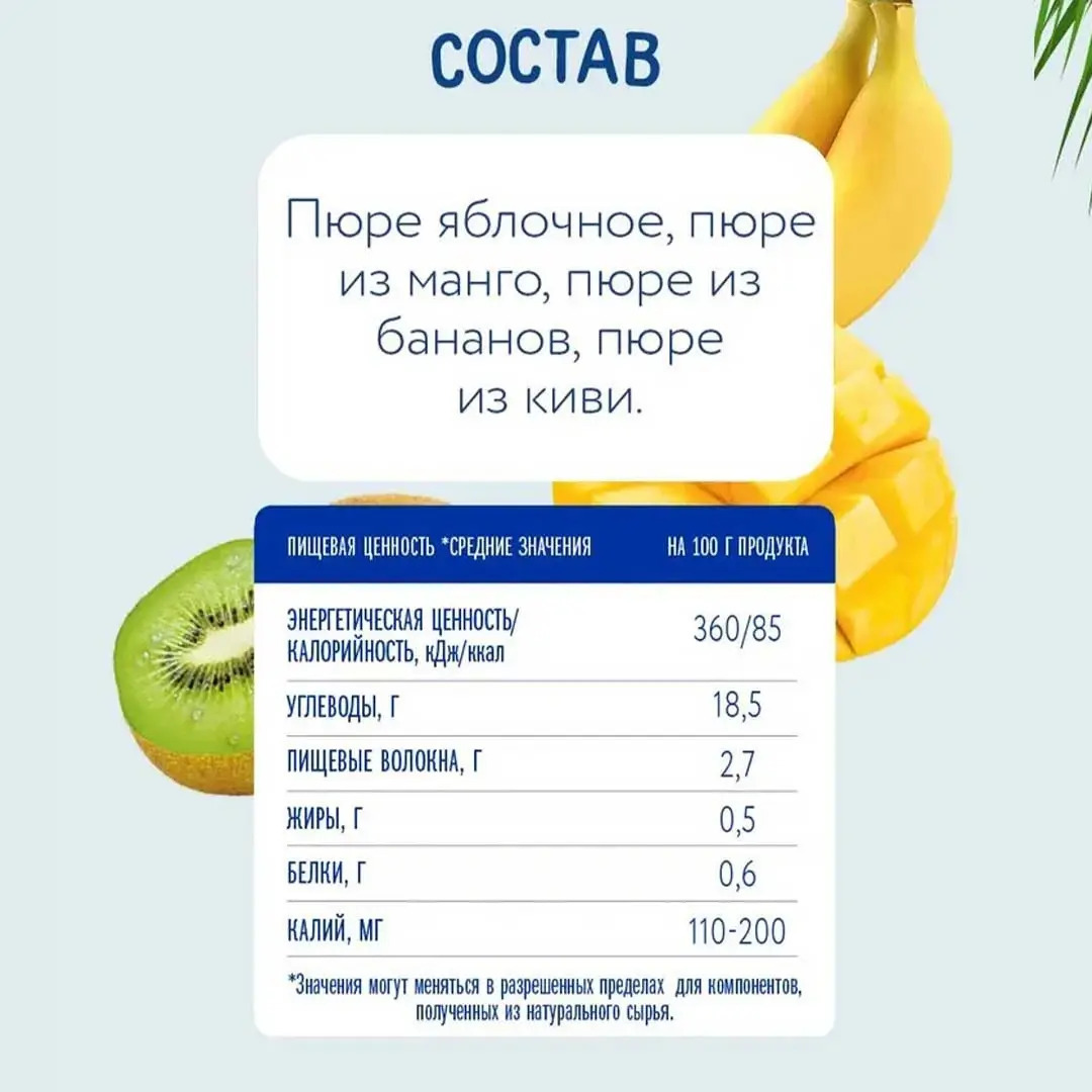 Пюре Когда Я вырасту Манго банан киви 180г