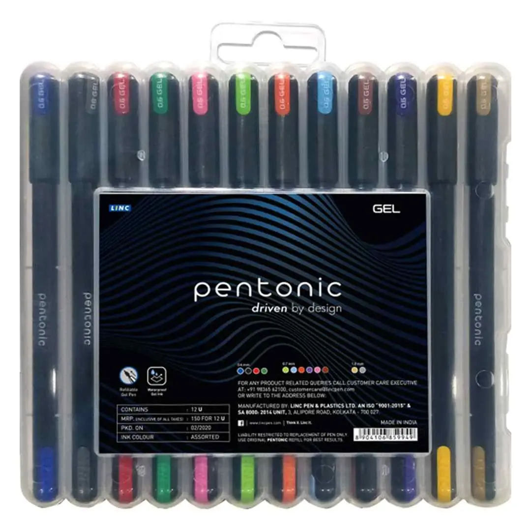 Ручка гелевая Pentonic Gel 0.6-1.0мм 12 цв. (ассорт) Linc в блистере