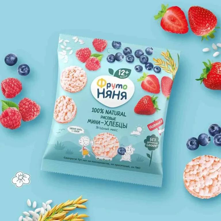 ФрутоНяня Мини хлебцы рисовые с яблоком и клубника черника малина 30 г 12+ мес