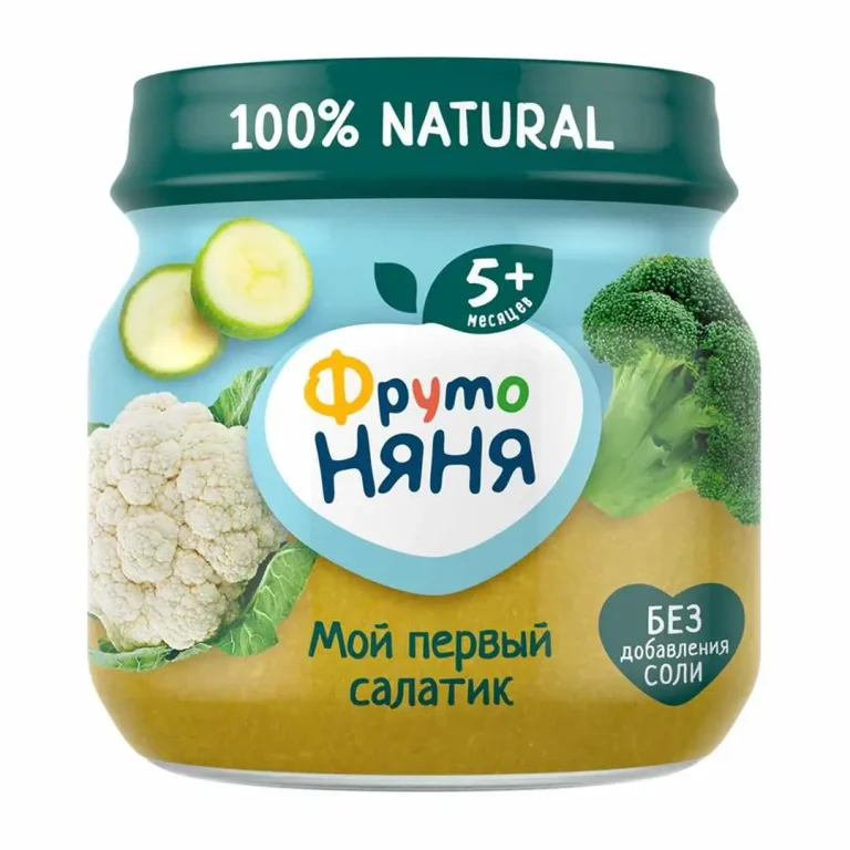 Пюре ФрутоНяня из капусты, брокколи, кабачков и цветной капусты "мой первый салатик" 5+ мес