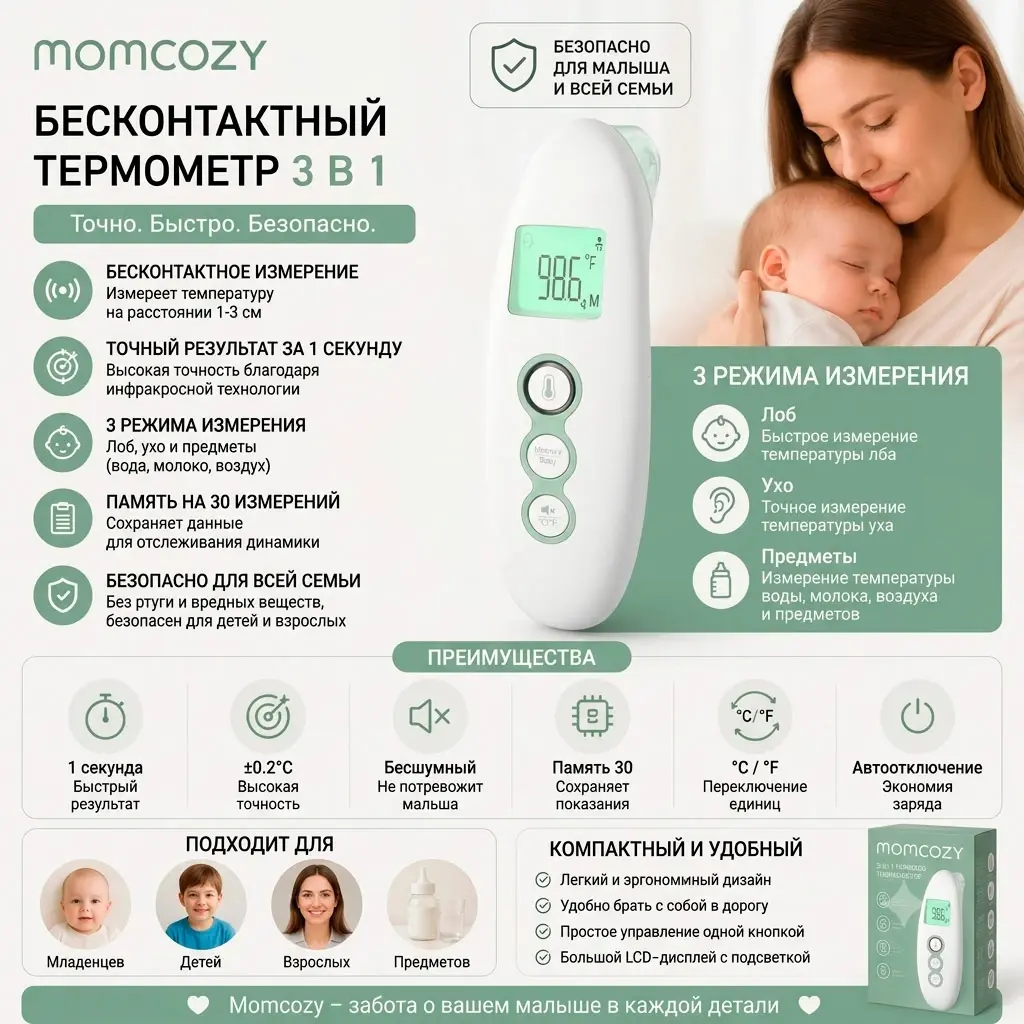 Безконтактный термометр Momcozy Non-Contact TH001