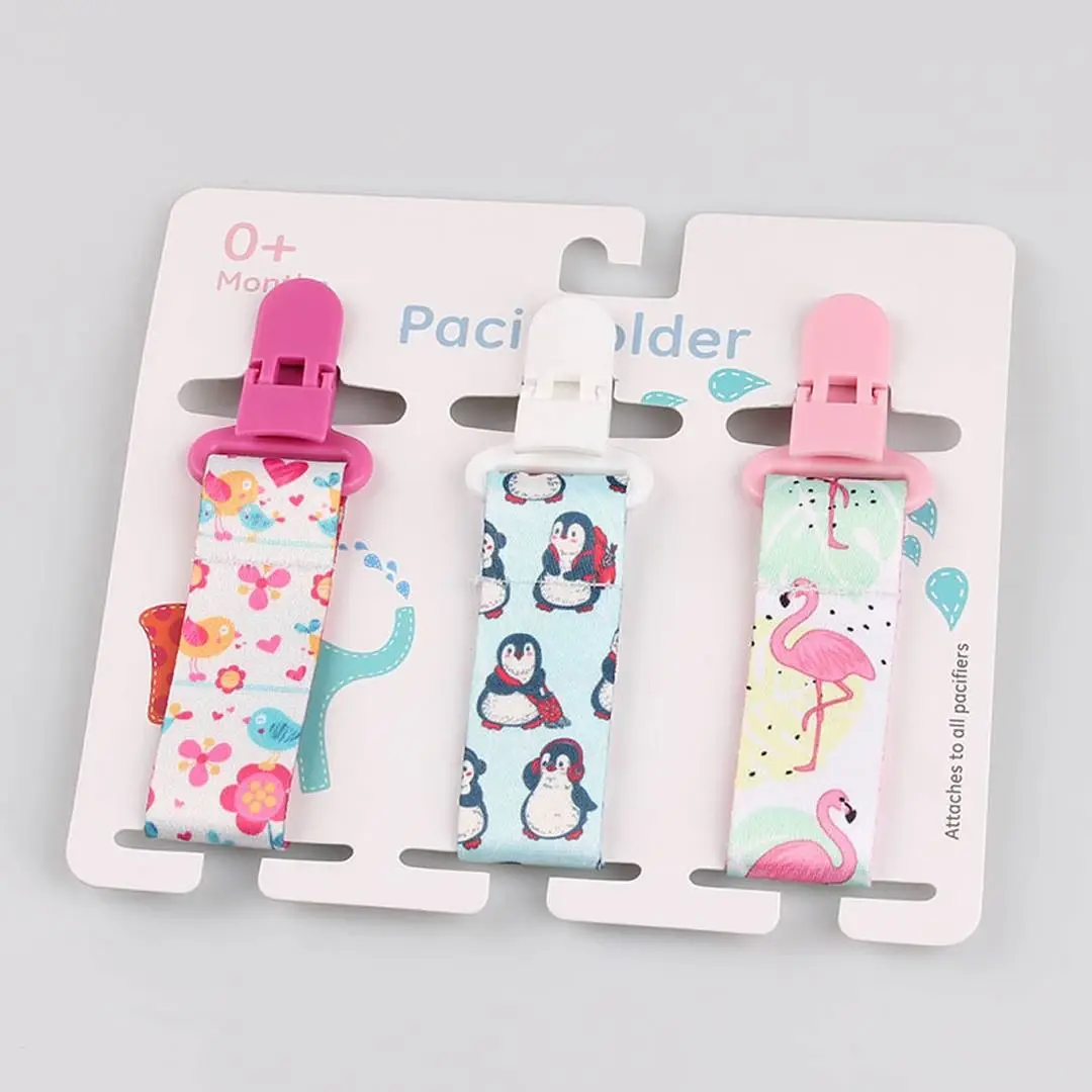 Комплект держателей на прищепке Paci Holder Птички, Пингвины, Фламинго 3 шт