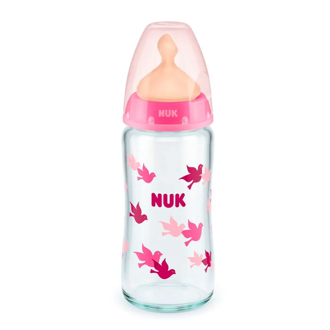 NUK Стеклянная бутылочка First Choice+ 240 мл 0-6 мес Латекс Птички