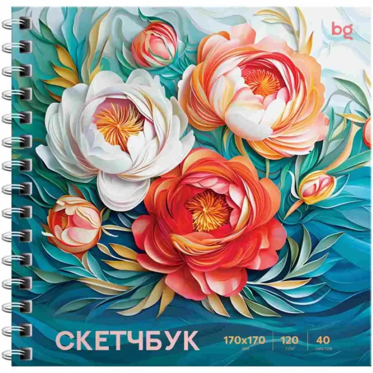 Скетчбук 40 л 170*170 BG Пионы 120г/м2