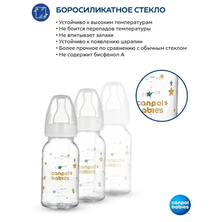 Стеклянная бутылочка с рисунком Звездочки 120 мл 3+ мес