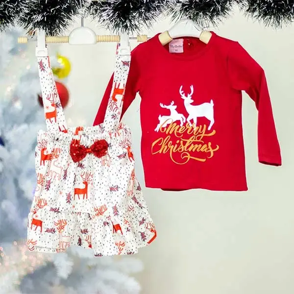 Детский комплект 2ка My bella Christmas Two deers футболка с длинным рукавом+юбка