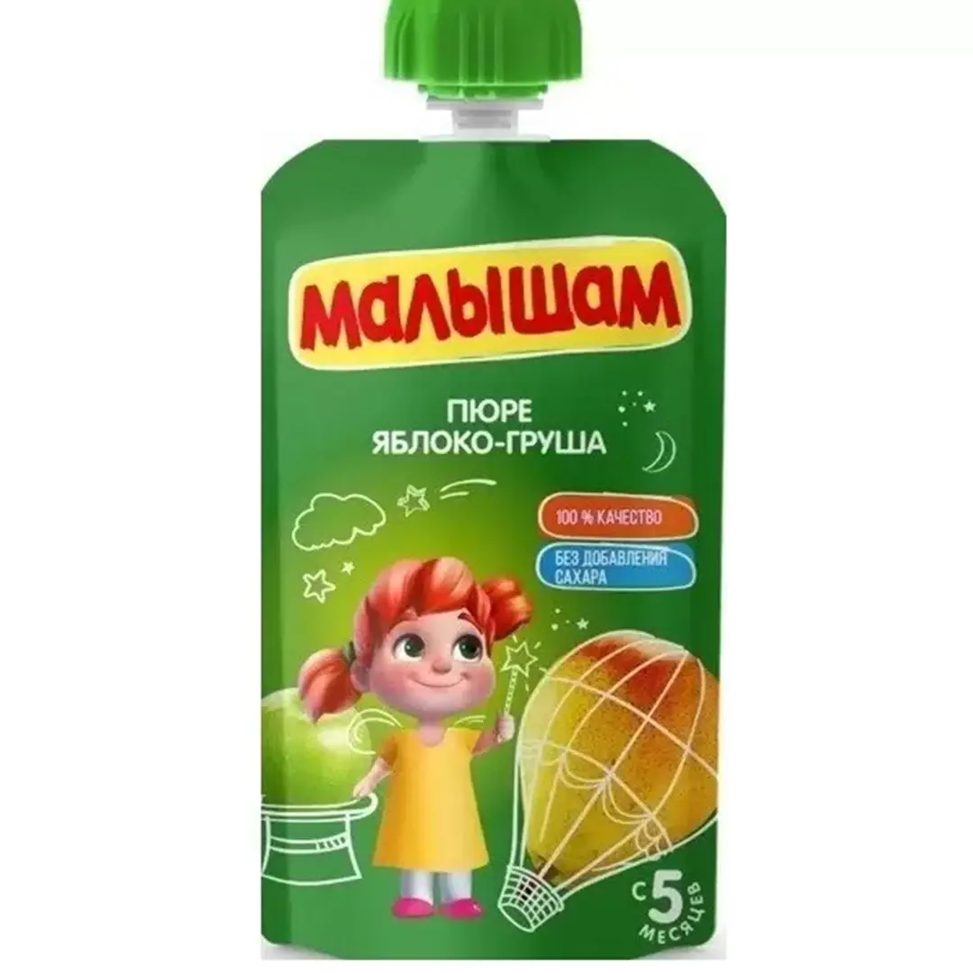Пюре Малышам яблоко груша пауч 180 гр 5+ мес