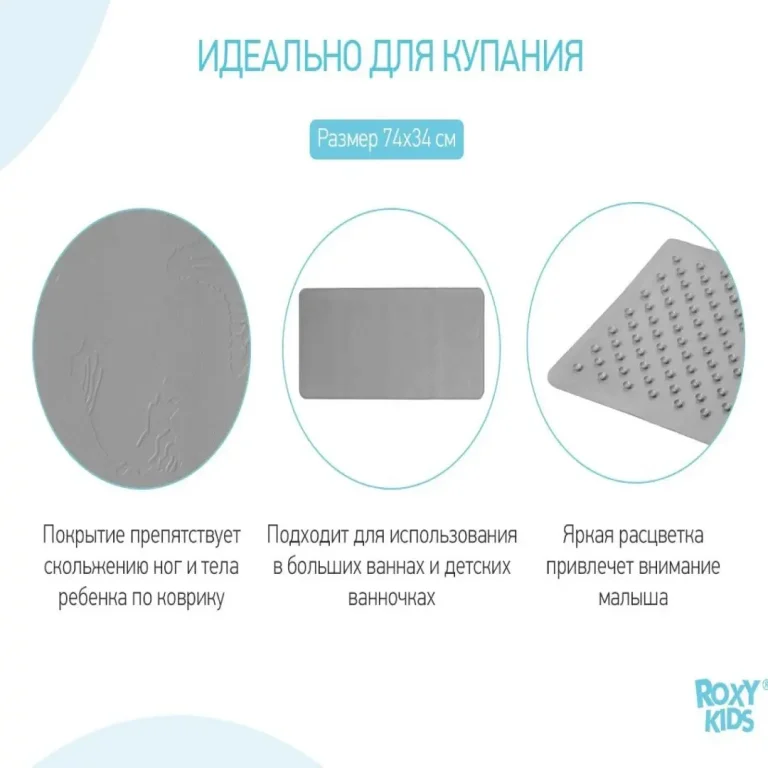Коврик для ванны ROXY-KIDS синий 34*74 см