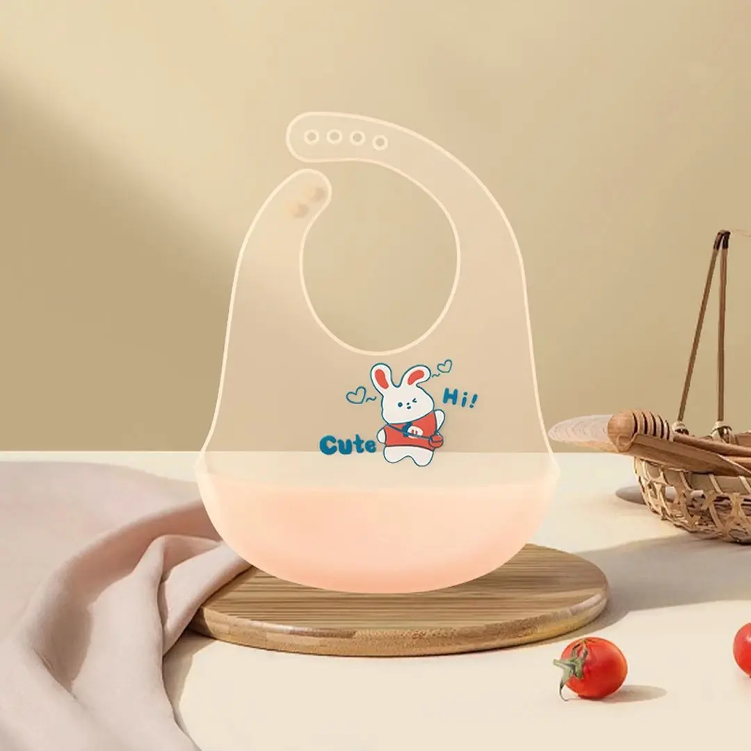 Слюнявчик силиконовый с поддоном Зайчик Cute Hi Персиковый