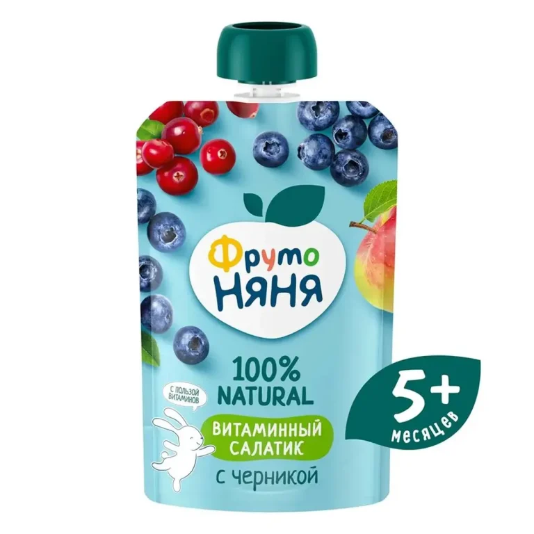 Пюре ФрутоНяня витаминный салатик яблоко черника брусника и клюква 90 гр