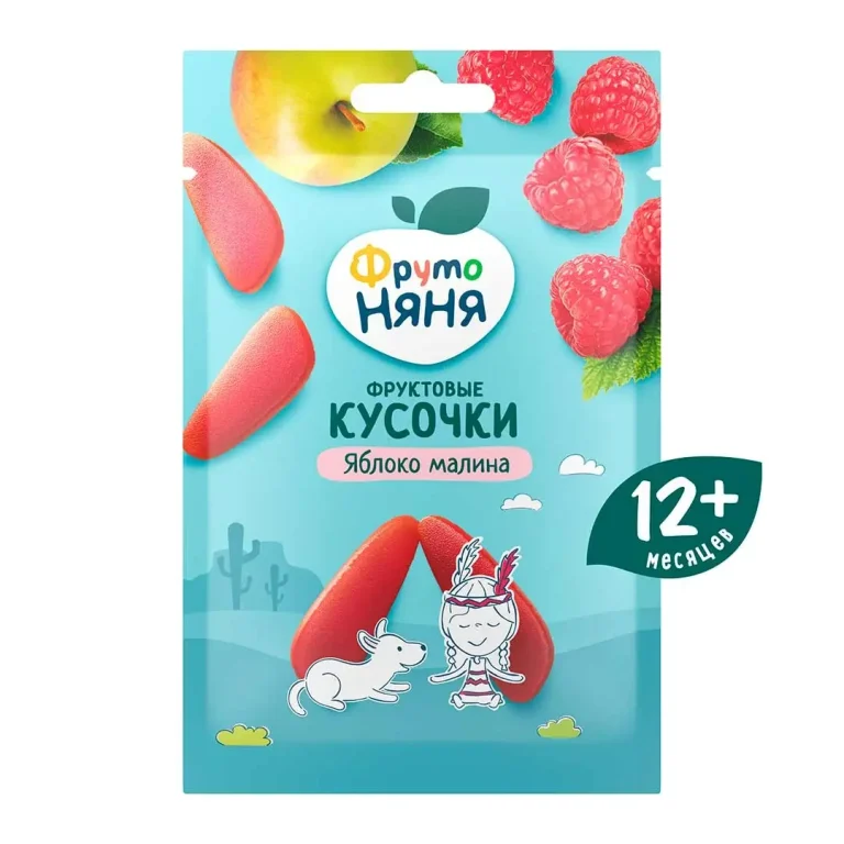 Фруктовые кусочки ФрутоНяня из яблок и малины 12+ мес 15 гр