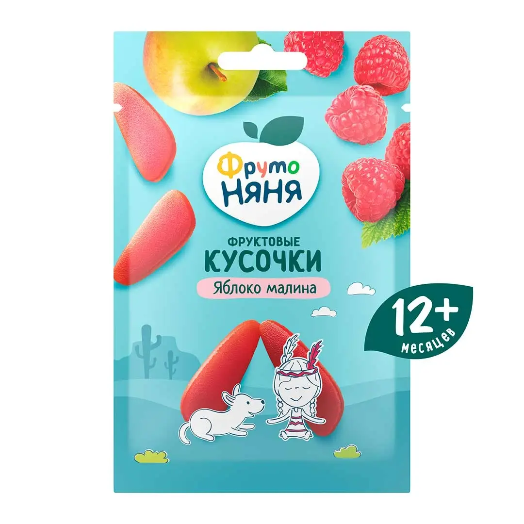 Фруктовые кусочки ФрутоНяня из яблок и малины 12+ мес 15 гр