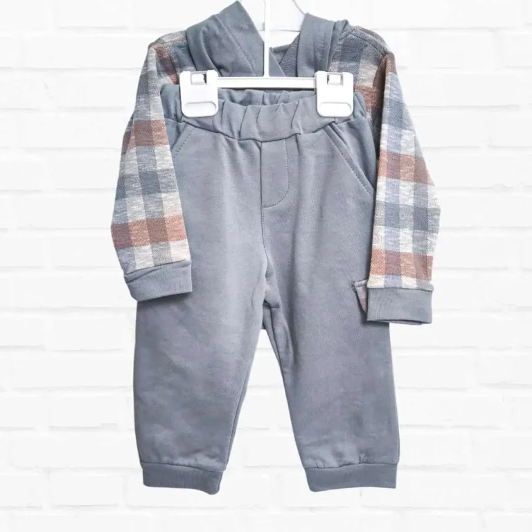 Комплект 2ка Baby fou в клетку с мишкой Серый