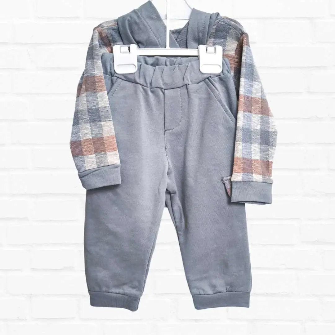 Комплект 2ка Baby fou в клетку с мишкой Серый