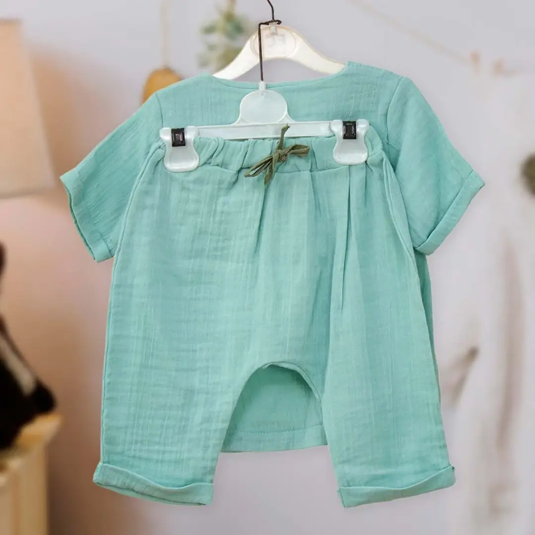 Муслиновый комплект 2ка flexi Мишка baby майка + штаны Ментоловый