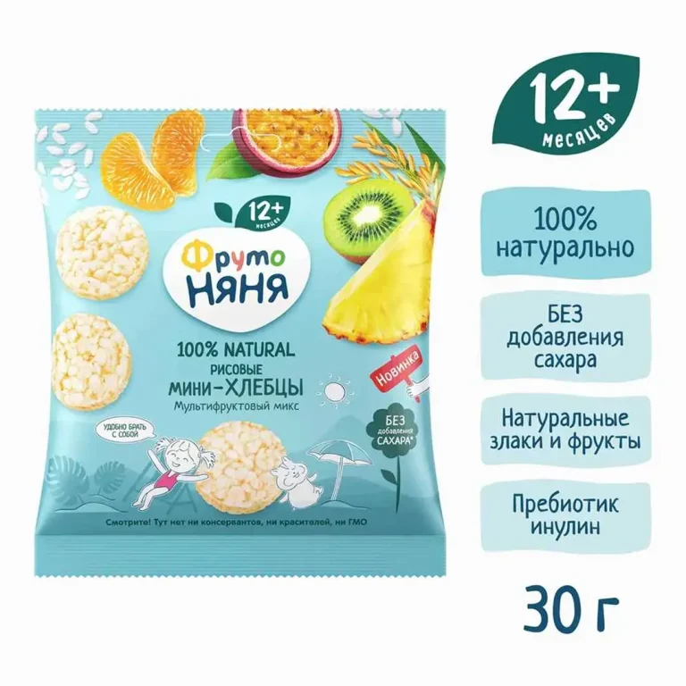 ФрутоНяня Мини хлебцы рисовые с яблоком и мультифруктовый сок 30 г 12+ мес