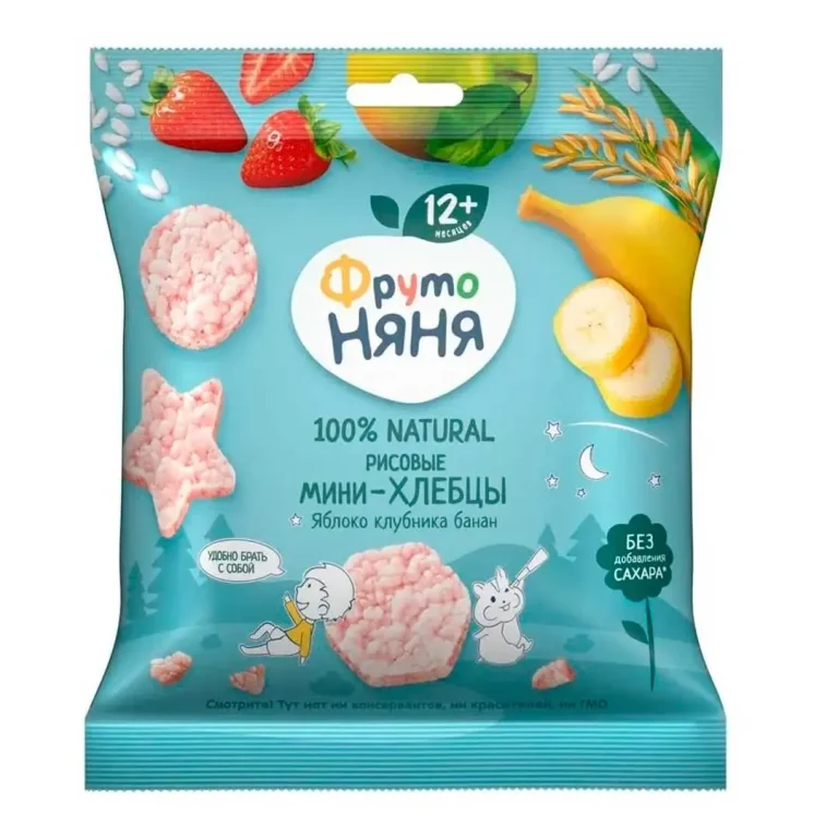 ФрутоНяня Мини хлебцы рисовые с яблоком,клубникой и бананом 30 г 12+ мес