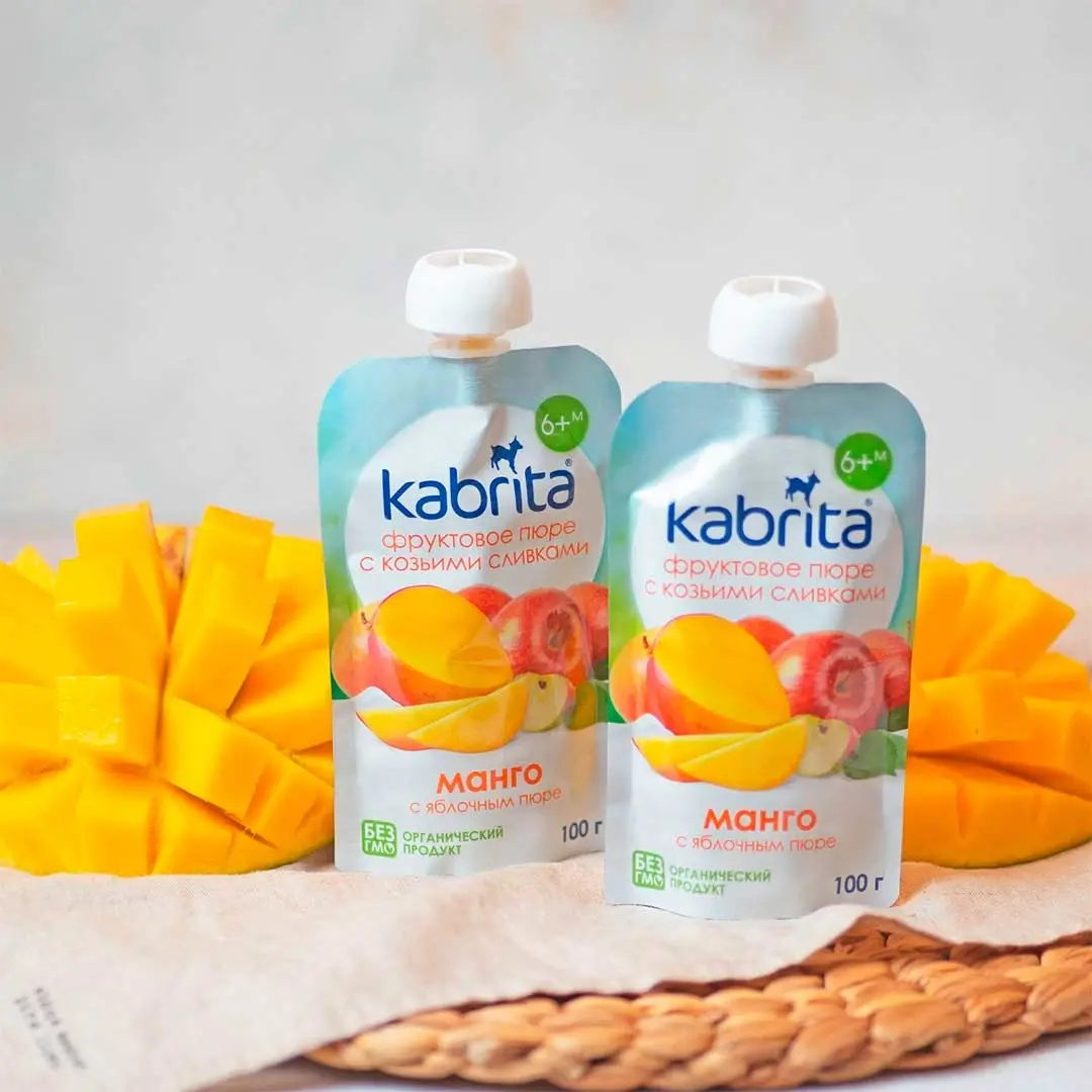 Пюре Kabrita манго-яблоки с козьими сливками 100 гр 6+ мес