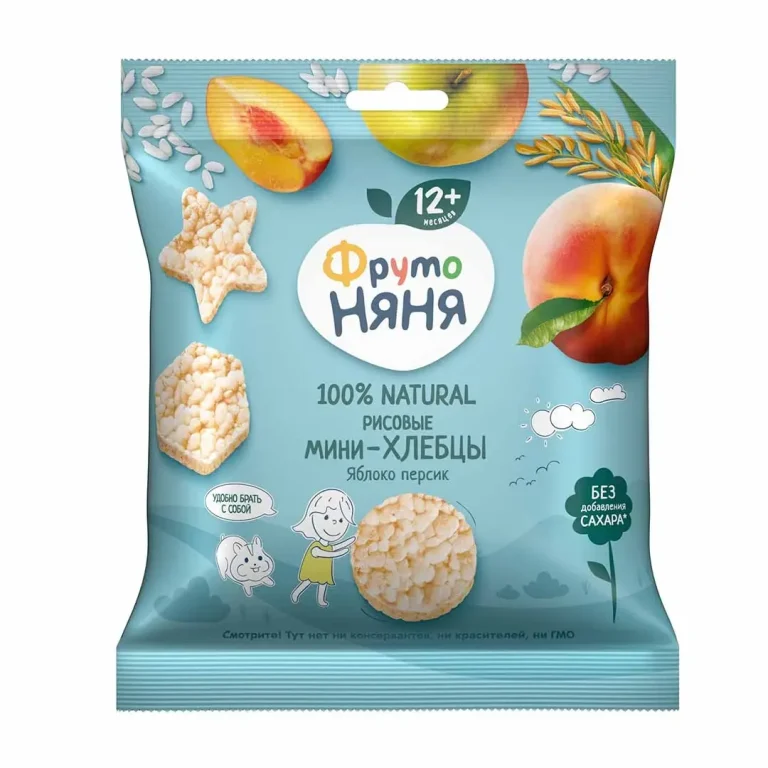 ФрутоНяня Мини хлебцы рисовые с яблоком и персиком 30 г 12+ мес