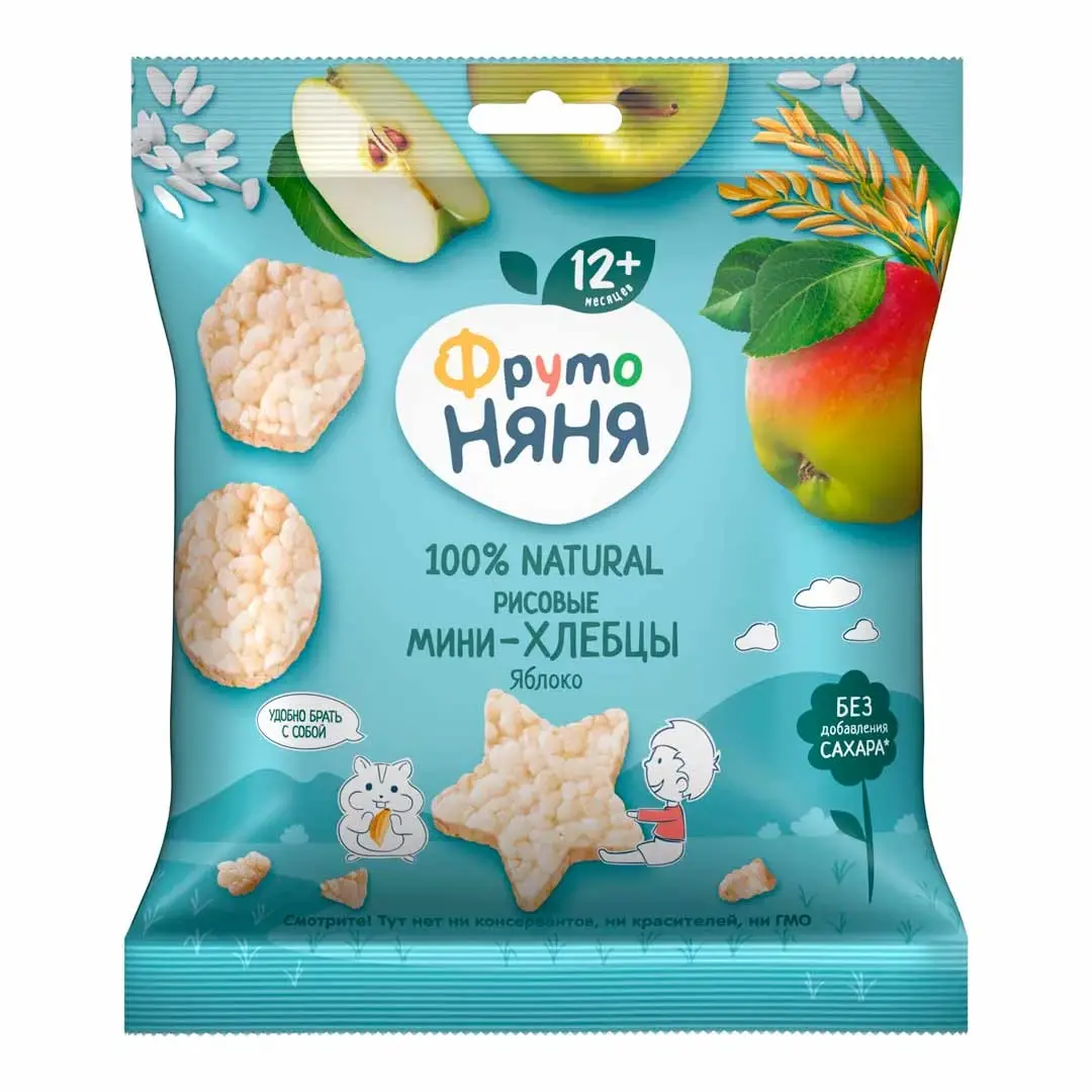 ФрутоНяня Мини хлебцы рисовые с яблоком 30 г 12+ мес